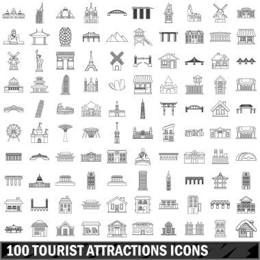 10 turist konumlar Icons set, anahat stili