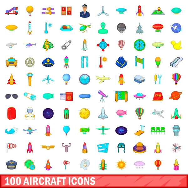100 iconos de avión conjunto, estilo de dibujos animados — Vector de stock