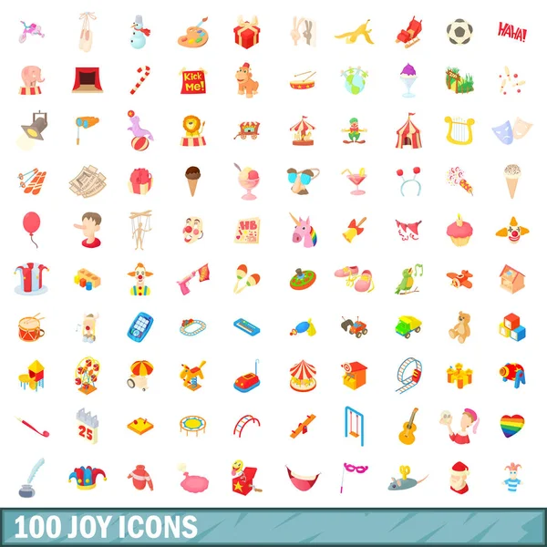 100 iconos de la alegría conjunto, estilo de dibujos animados — Vector de stock
