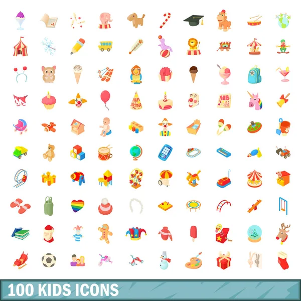 100 niños iconos conjunto, estilo de dibujos animados — Vector de stock