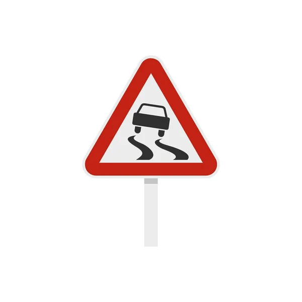 Glissant lorsque mouillé icône de signalisation routière, style plat — Image vectorielle