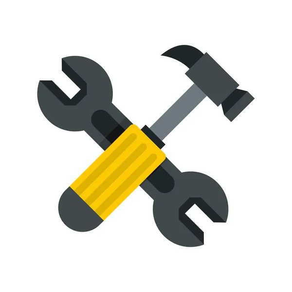 Crossed wrench and hammer icon, flat style — Stock Vector