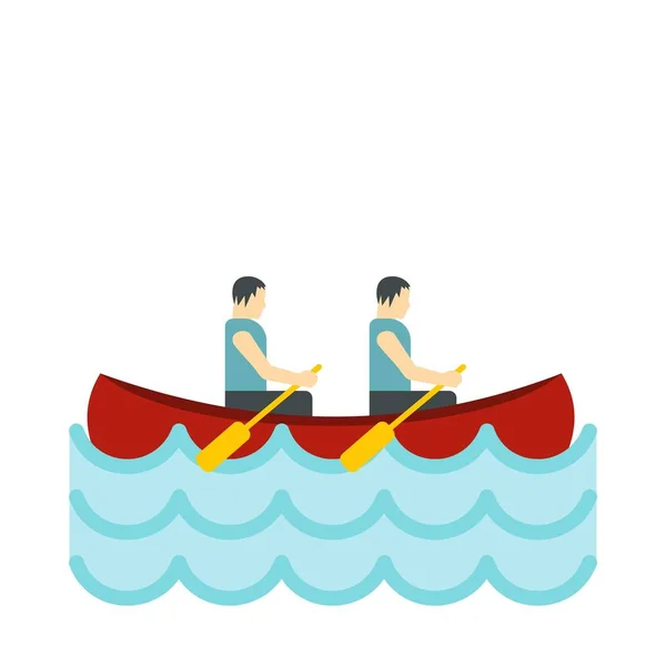 Canoe with two athletes icon, flat style — Stock Vector