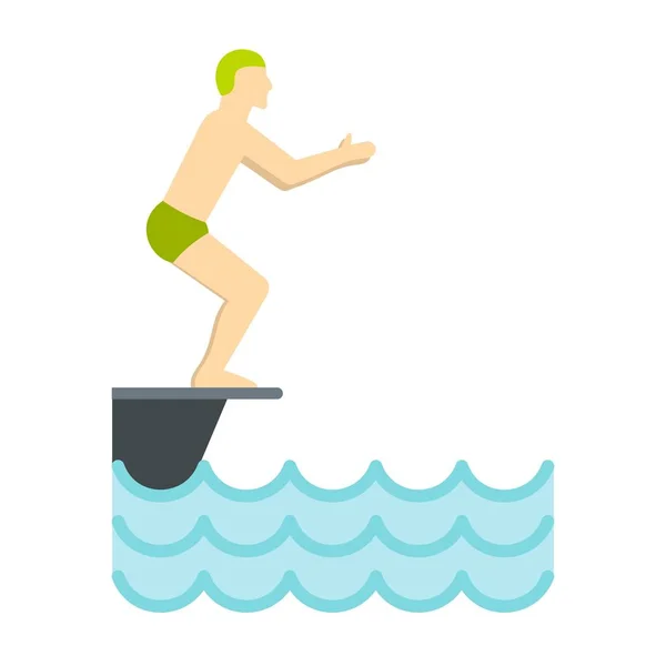 Homem de pé no trampolim se preparando para mergulhar ícone —  Vetores de Stock