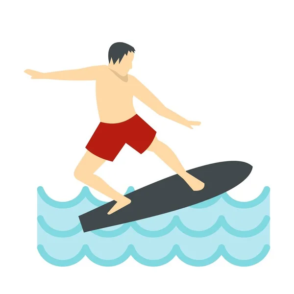 Surfer man op het pictogram van de surfplank, vlakke stijl — Stockvector