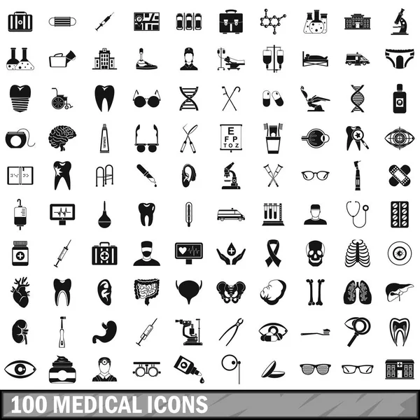 100 medical icons set in simple style — Stock Vector