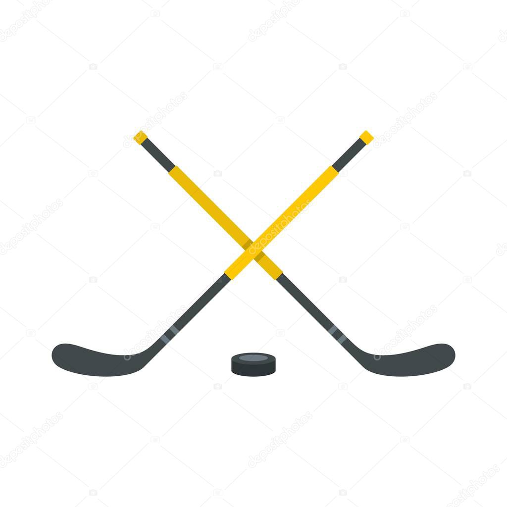 Sticks and puck icon, flat style