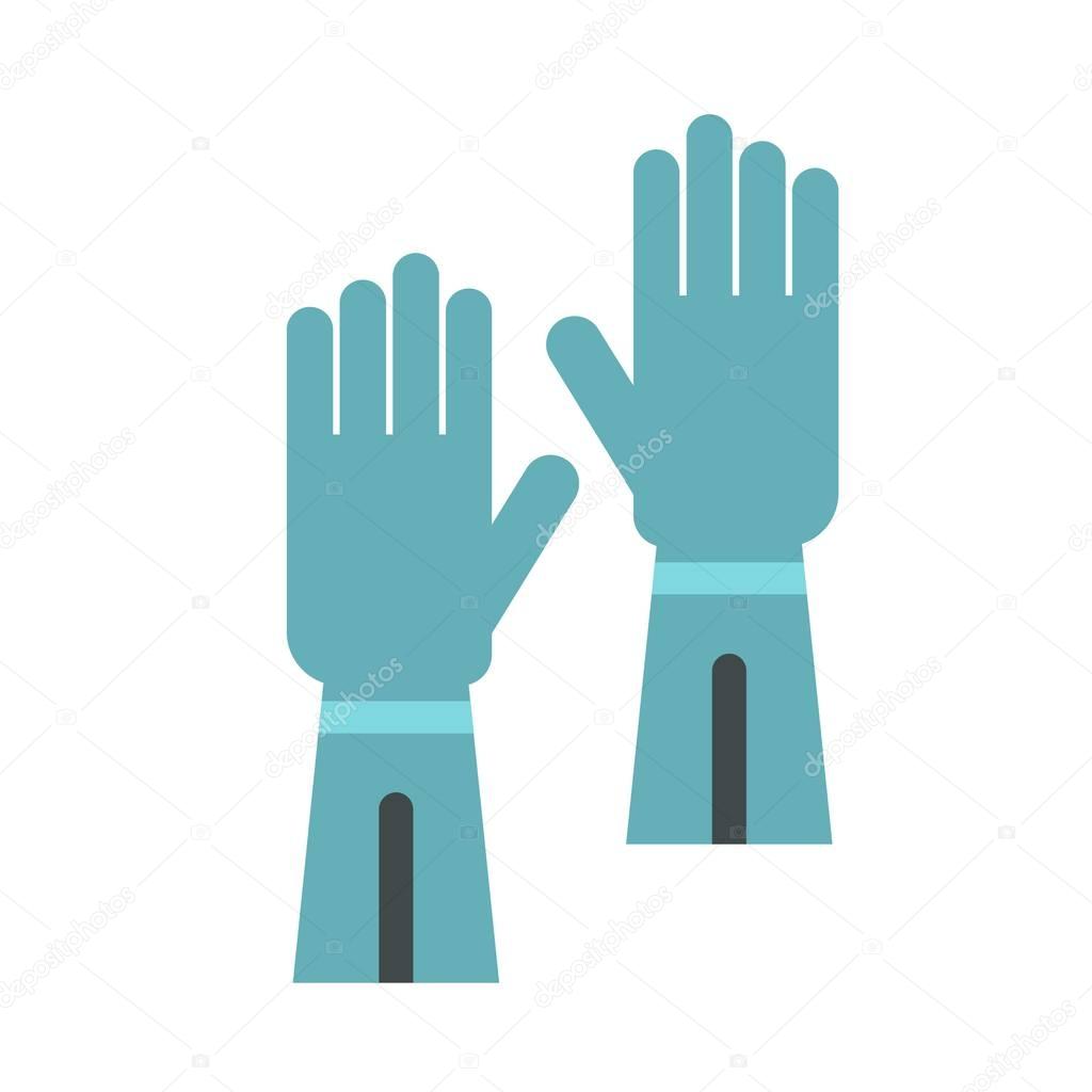Rubber gloves for hand protection icon, flat style