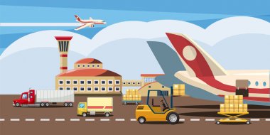 Lojistik yatay banner, karikatür tarzı