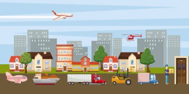 Lojistik yatay banner şehir, karikatür tarzı