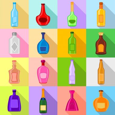 Şişe Icons set, düz stil