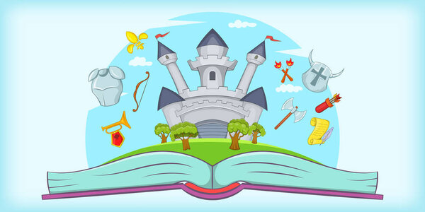 Средневековый горизонтальный баннер, мультяшный стиль
