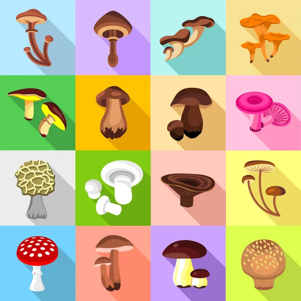 Conjunto de ícones de cogumelos, estilo plano — Vetor de Stock