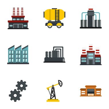 Düz stil petrol çıkarma ulaşım Icons set