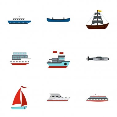 Gemi ve tekne Icons set, düz stil