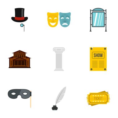 Tiyatro Icons set, düz stil