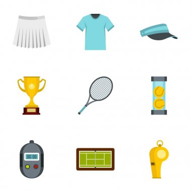 Büyük Tenis Icons set, düz stil