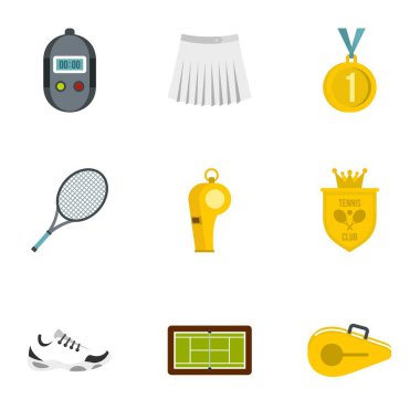 Tenis spor Icons set, düz stil için donatım