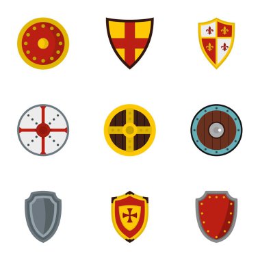 Ortaçağ zırh Icons set, düz stil