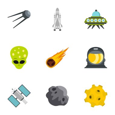Uzay ve astronomi Icons set, düz stil