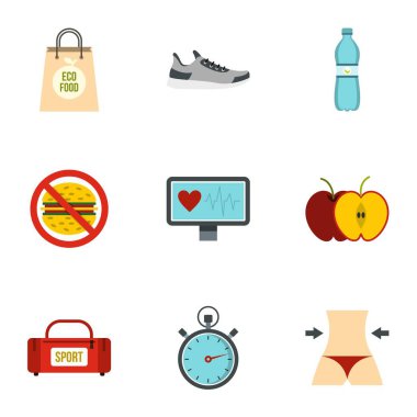 Fitness Icons set, düz stil