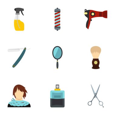 Kuaför Salonu Icons set, düz stil