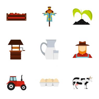Tarım Icons set, düz stil