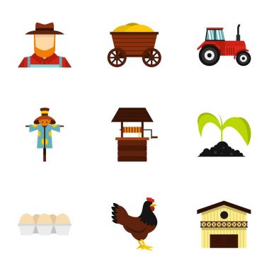 Çiftçi Icons set, düz stil
