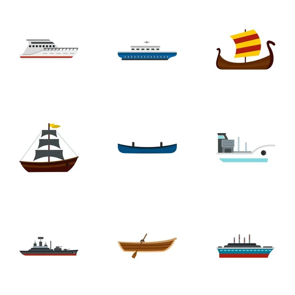 Set di icone per il trasporto marittimo, in stile piatto — Vettoriale Stock