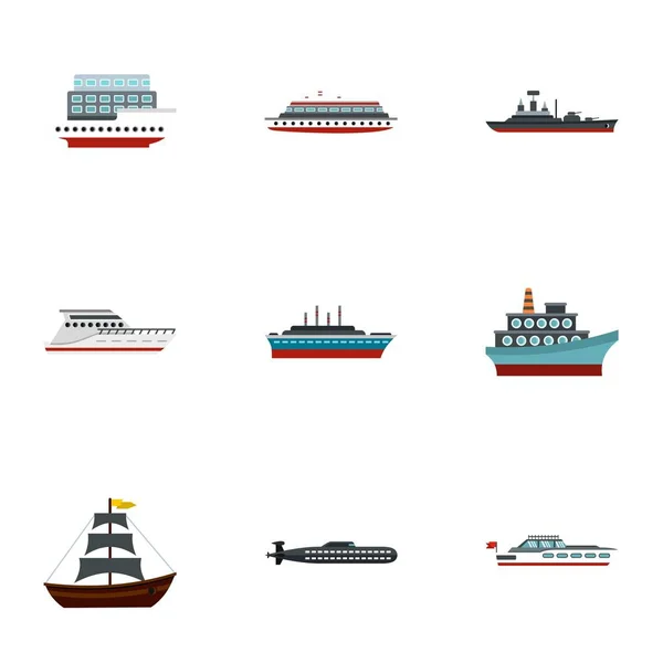 Conjunto de ícones de iate e barco, estilo plano — Vetor de Stock