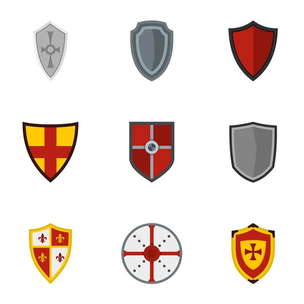 Ensemble d'icônes de bouclier médiéval, style plat — Image vectorielle