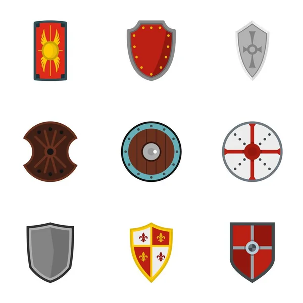 Set icone scudo araldico, stile piatto — Vettoriale Stock