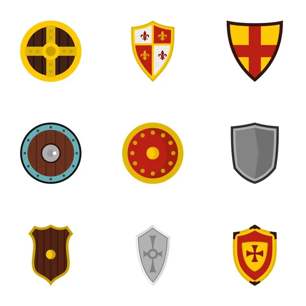 Conjunto de iconos de escudo, estilo plano — Archivo Imágenes Vectoriales