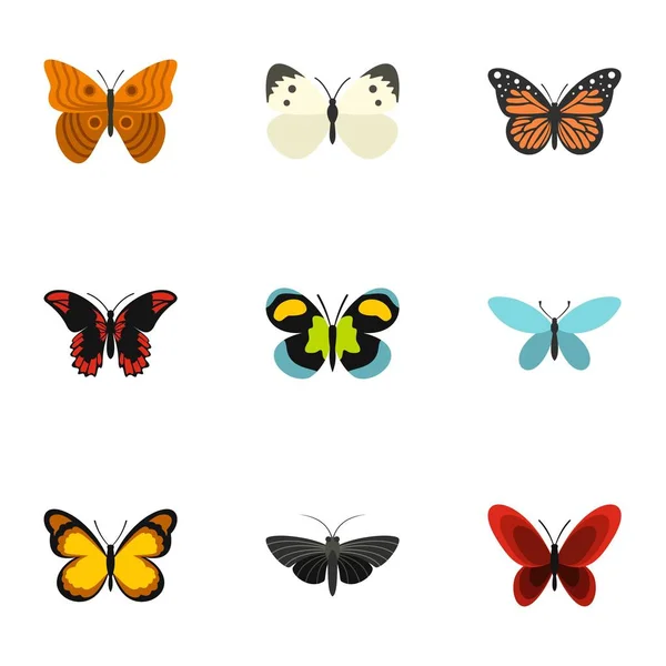 Conjunto de iconos de mariposas brillantes, estilo plano — Vector de stock