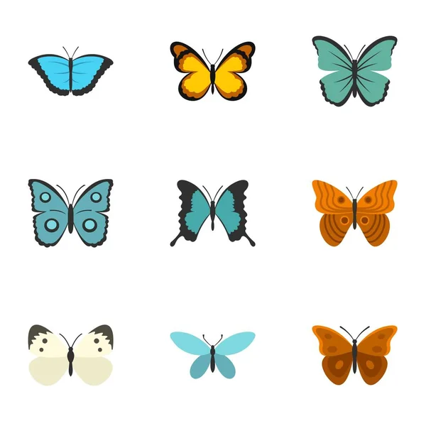 Belles icônes papillon ensemble, style plat — Image vectorielle