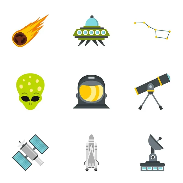 UFO and space icons set, flat style — Stock Vector