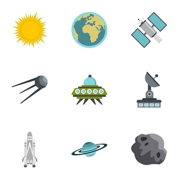 Outer space icons set, flat style — Stock Vector