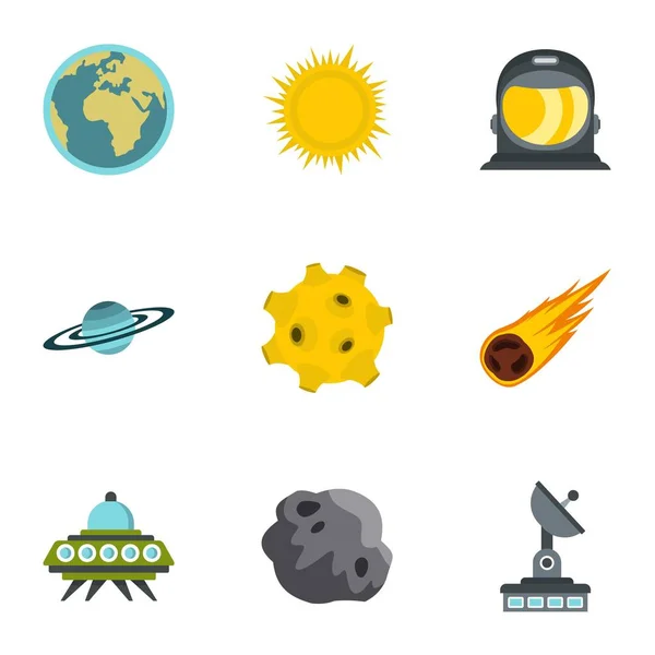 Conjunto de ícones de elementos de espaço, estilo plano —  Vetores de Stock