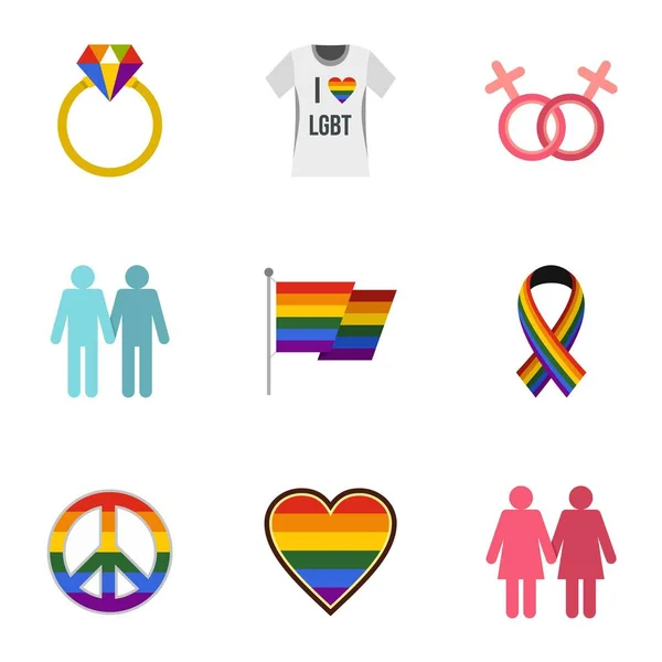 Gay e lesbiche icone set, piatto stile — Vettoriale Stock