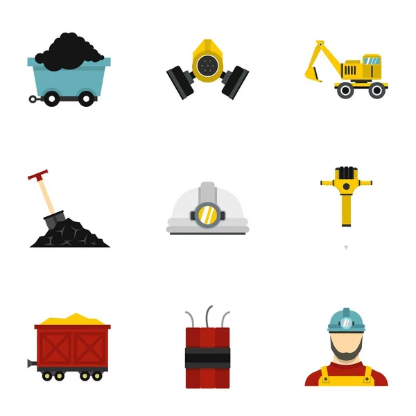 Mijnbouw Icons set, vlakke stijl — Stockvector