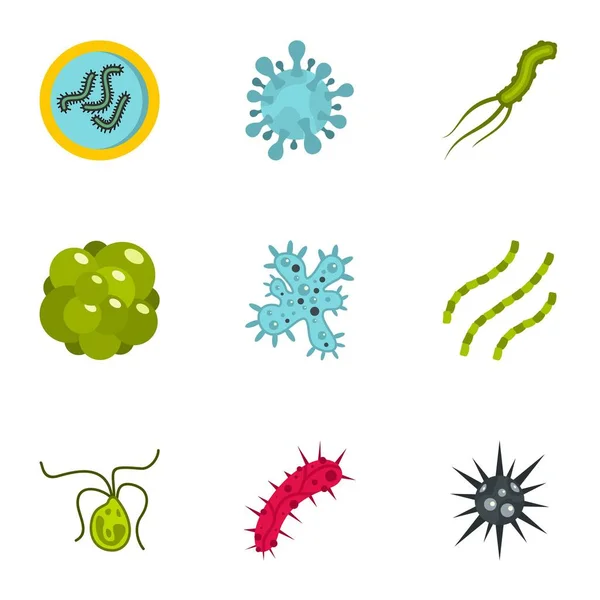 Germs icons set, flat style — Stock Vector