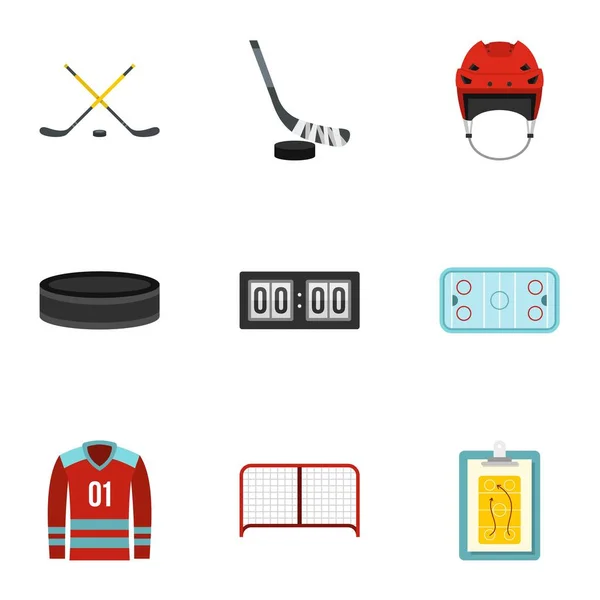 Juego de iconos de hockey sobre hielo, estilo plano — Vector de stock