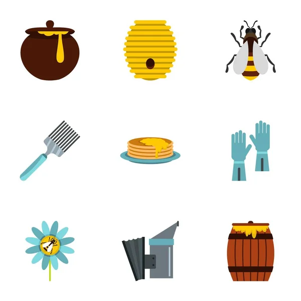 蜂蜜和蜂图标集，平面样式 — 图库矢量图片