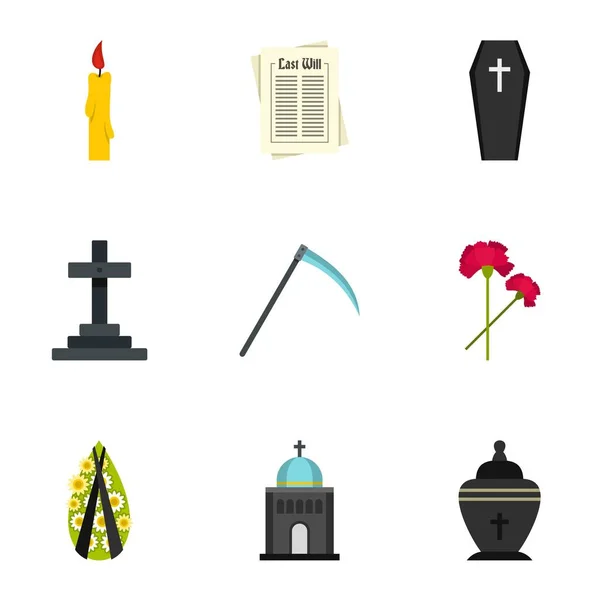 Begrafenis iconen set, vlakke stijl — Stockvector