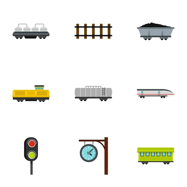 Ensemble d'icônes de train, style plat — Image vectorielle