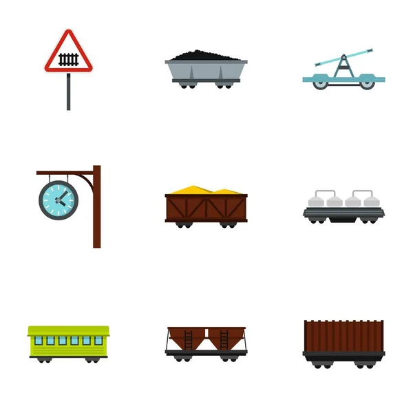 Tren, ferrocarril, conjunto de iconos subterráneos, de estilo plano — Vector de stock