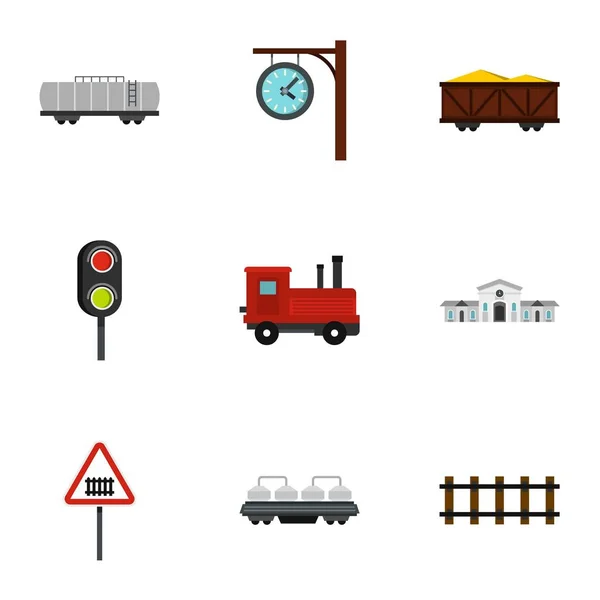 Railway station iconen set, vlakke stijl — Stockvector