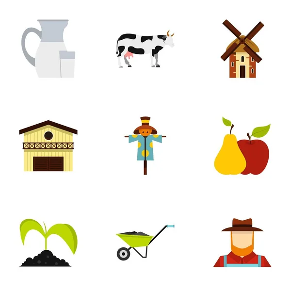 Conjunto de iconos de granja, estilo plano — Vector de stock