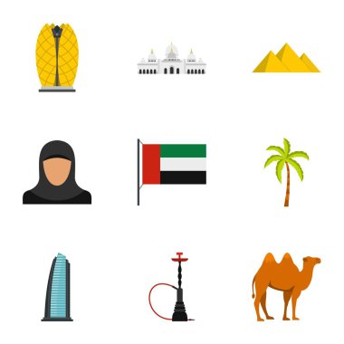 Emirlikleri Icons set için Hoşgeldiniz, stil düz
