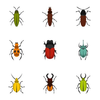 Böcek Icons set, düz stil